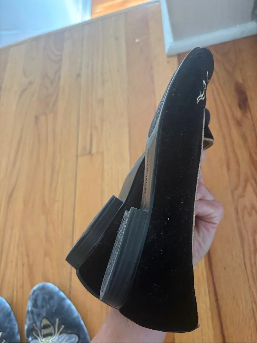 Naturalizer Black Velvet Flats with Gold Snake Embroidery